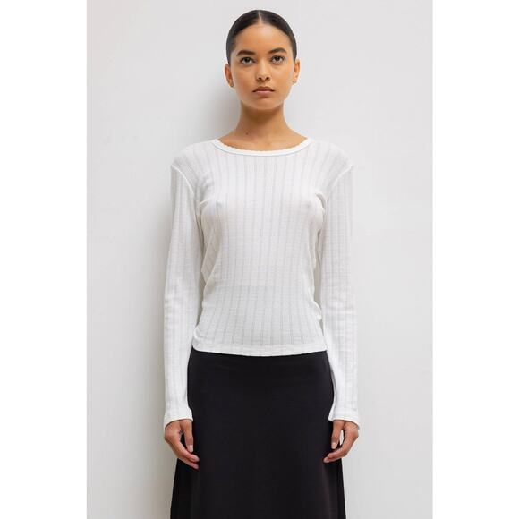 Leset Pointelle Slim Fit Long Sleeve - S - White - Picture 5 of 5
